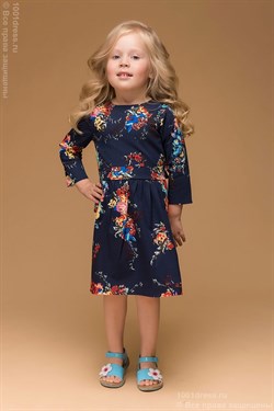 Детское платье синего цвета с цветочным принтом