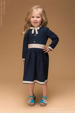  Детское темно-синее платье с кружевной отделкой
