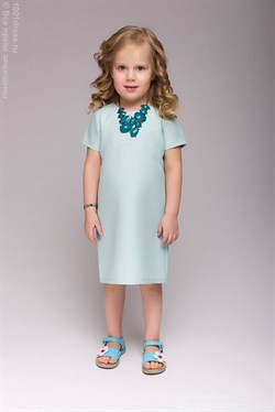  Детское голубое платье с коротким рукавом