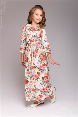 Детское ванильное платье с цветочным принтом