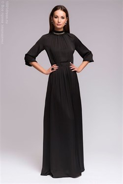 Платье черное длины макси с декоративным украшением горловины